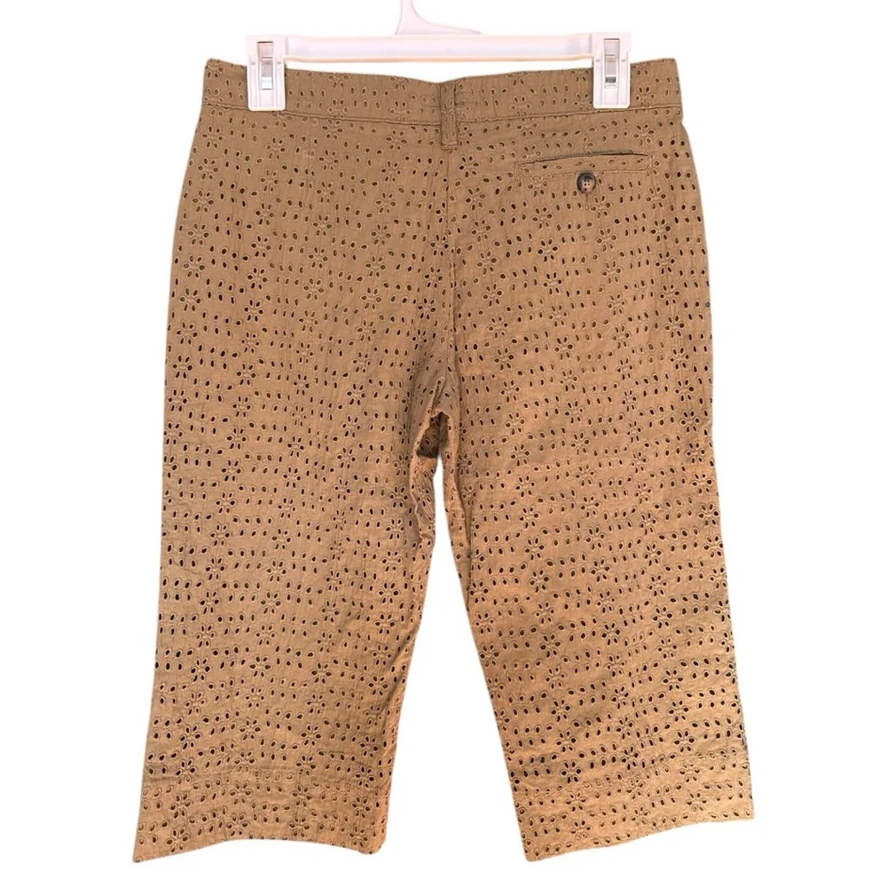Burberry London Eyelet Brown Bermuda Short Capri 100% Cotton Size 4 new with tag